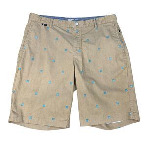 Nike Golf Short Mens 34 Beige Blue Geometric Flat Front Modern Fit Stretch Chino